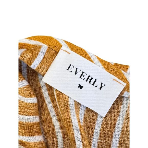 🌟 EVERLY Mustard Yellow & White Striped Long Sleeve Blouse Boho Chic V-Neck Top - Picture 7 of 10